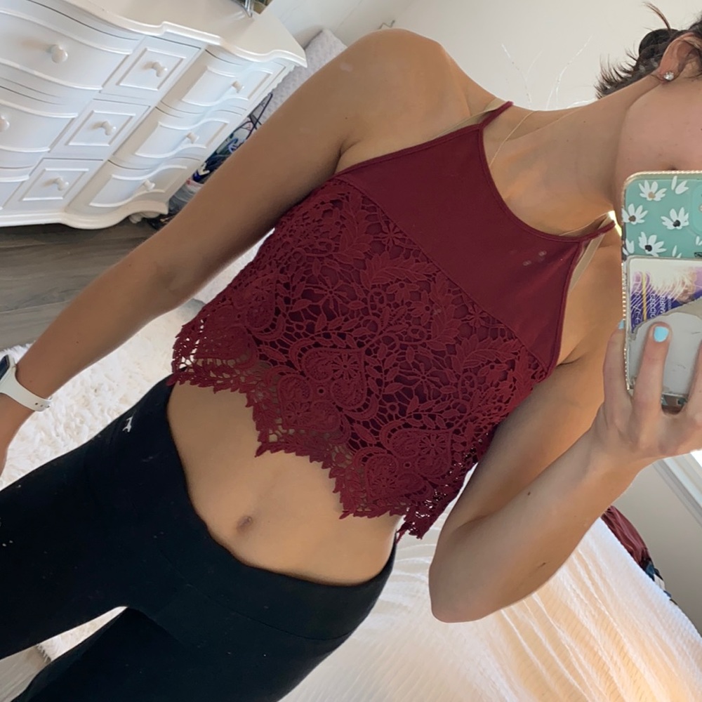 Red lace crop top